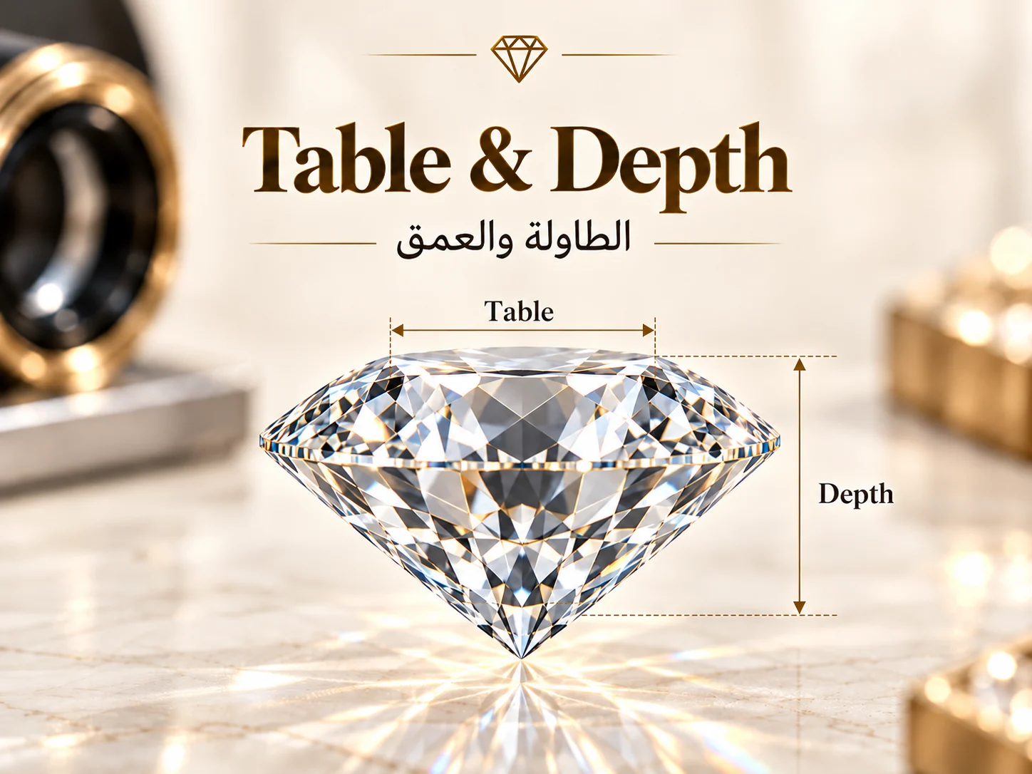 مقطع جانبي لماسة يوضح Table في الأعلى وDepth عبر الارتفاع الكامل للحجر.