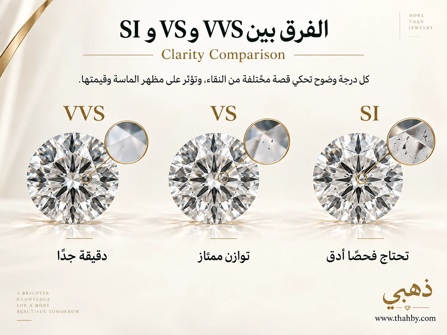 مقارنة درجات نقاء الألماس VVS وVS وSI