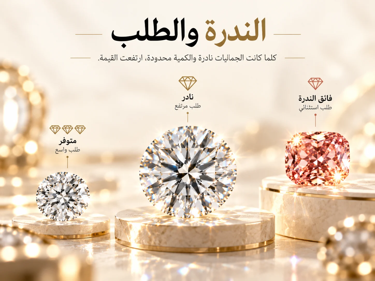 ثلاث ماسات تمثل متوفر، نادر، وفائق الندرة مع اختلاف في الطلب