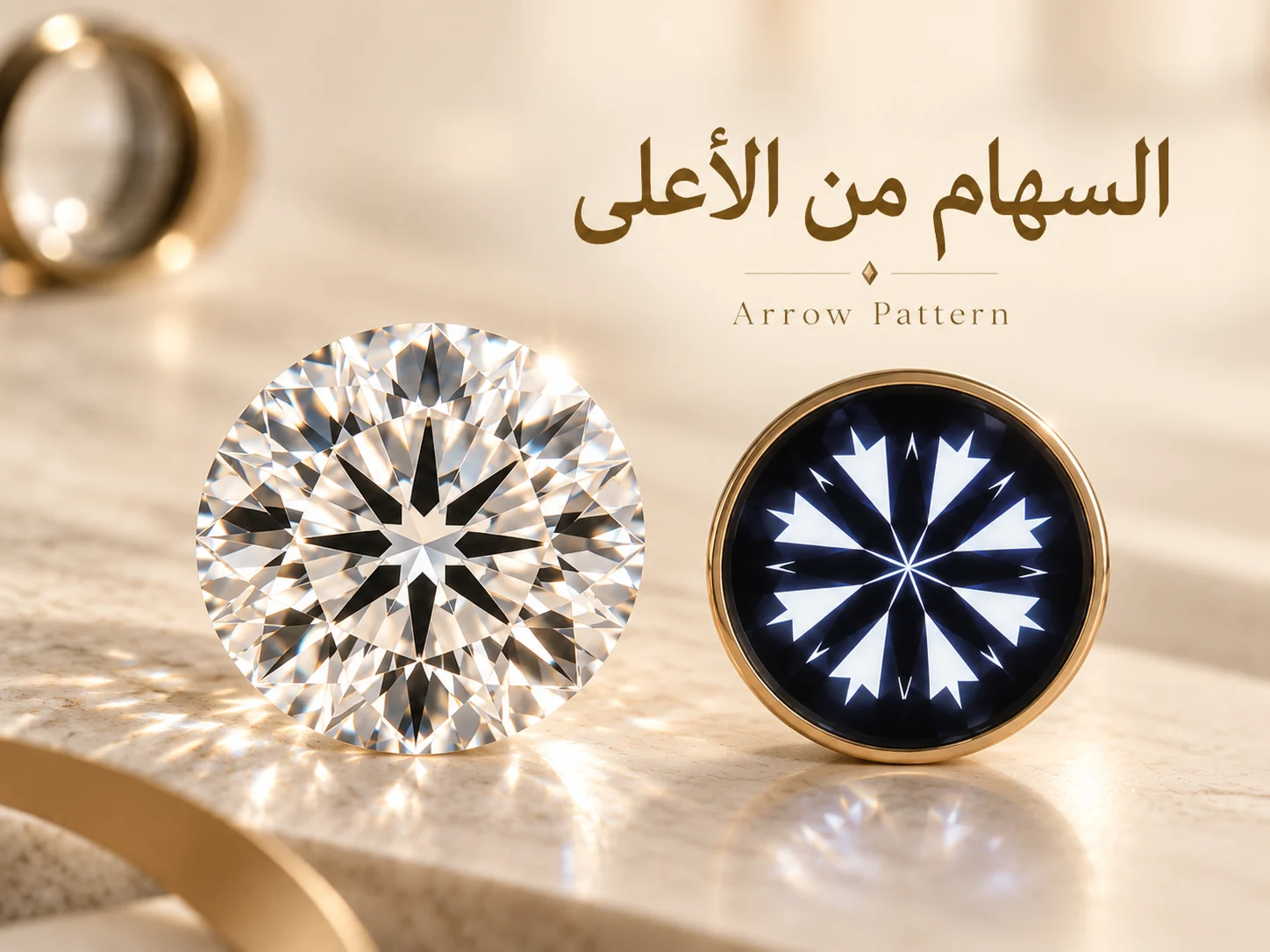 منظر علوي لماسة Round Brilliant يظهر ثمانية سهام داكنة بوضوح
