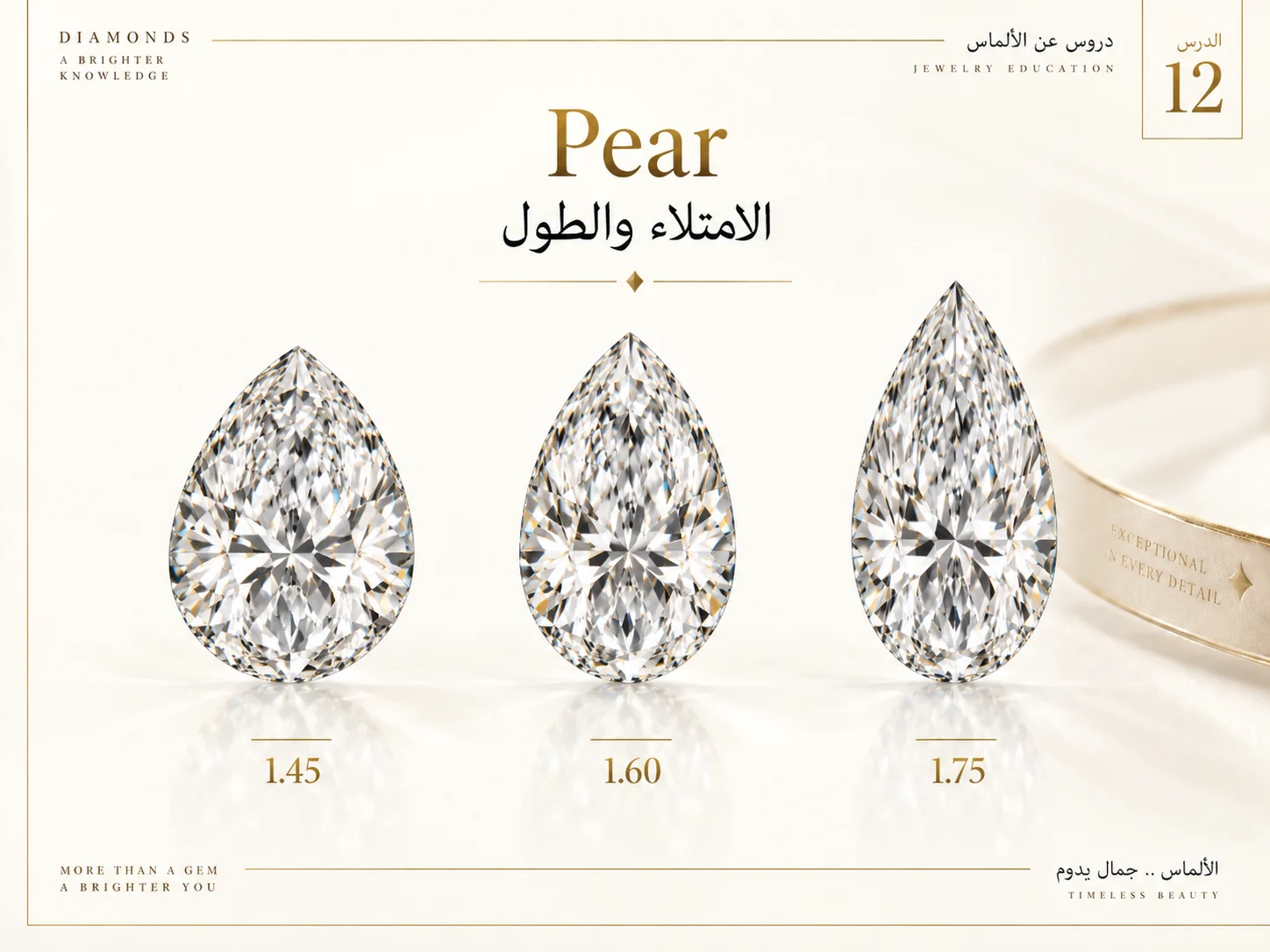مقارنة بين أشكال Pear مختلفة النسب توضح الفرق بين الشكل الممتلئ والممدود.