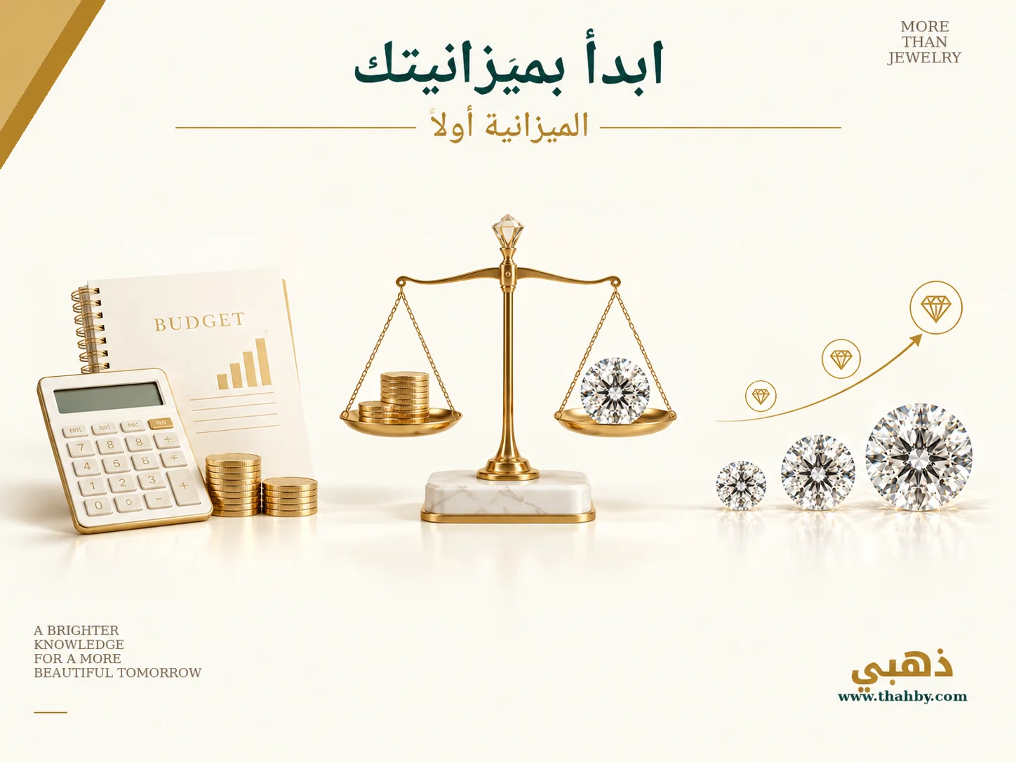 أهمية تحديد ميزانية شراء الألماس أولًا ثم الموازنة بين القيراط واللون والنقاء وجودة القطع.