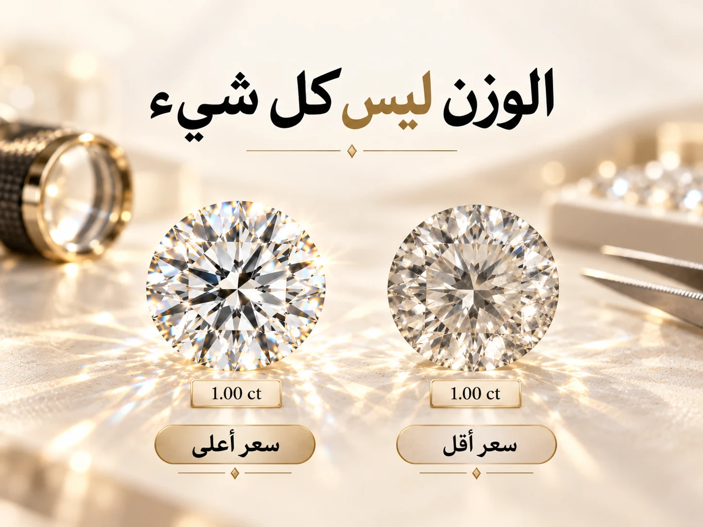ماستان وزن كل منهما 1.00 قيراط لكن تختلفان في البريق والجودة والسعر.